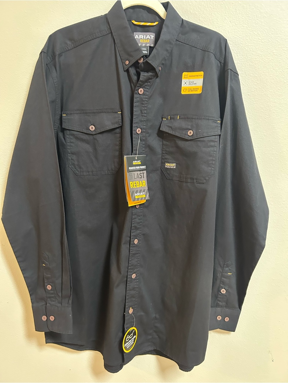 Ariat Rebar Large Tall Black Durastretch Button Front Work Shirt NWT LT